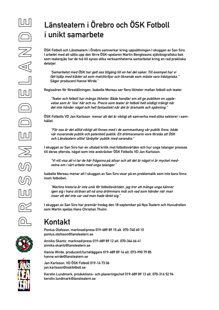 Länsteatern i Örebro och ÖSK Fotboll i unikt samarbete