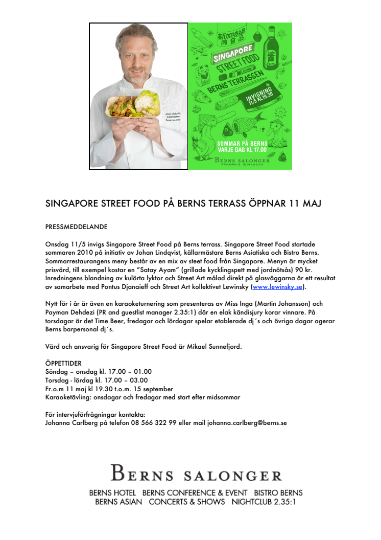 SINGAPORE STREET FOOD PÅ BERNS TERRASS ÖPPNAR 11 MAJ
