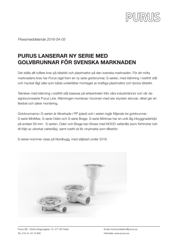 Purus lanserar ny serie med golvbrunnar för den svenska marknaden