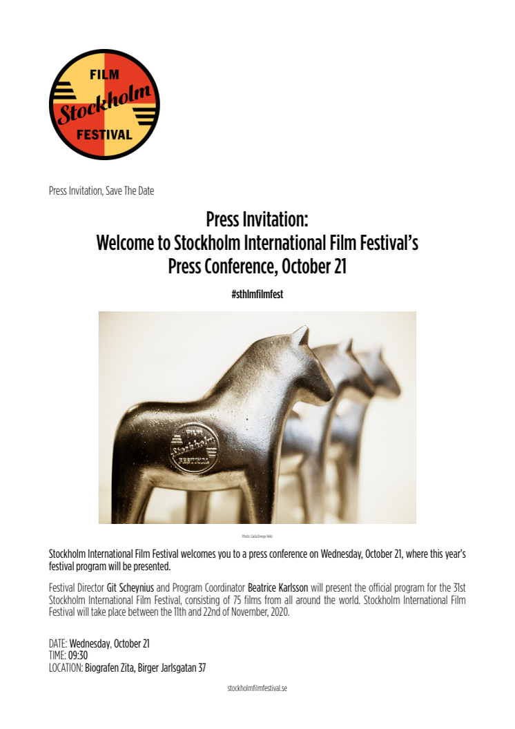 Press Invitation: Welcome to Stockholm International Film Festival’s Press Conference, October 21
