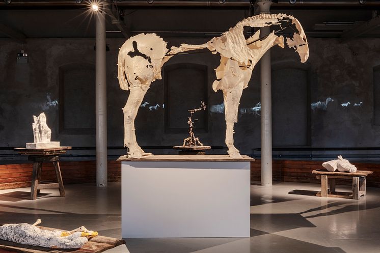 Installationsvy: Hästen, roboten och det omätbara, Tove Kjellmark, 2022 ("Cheval Blanc")