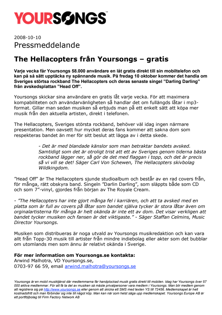 The Hellacopters från Yoursongs – gratis