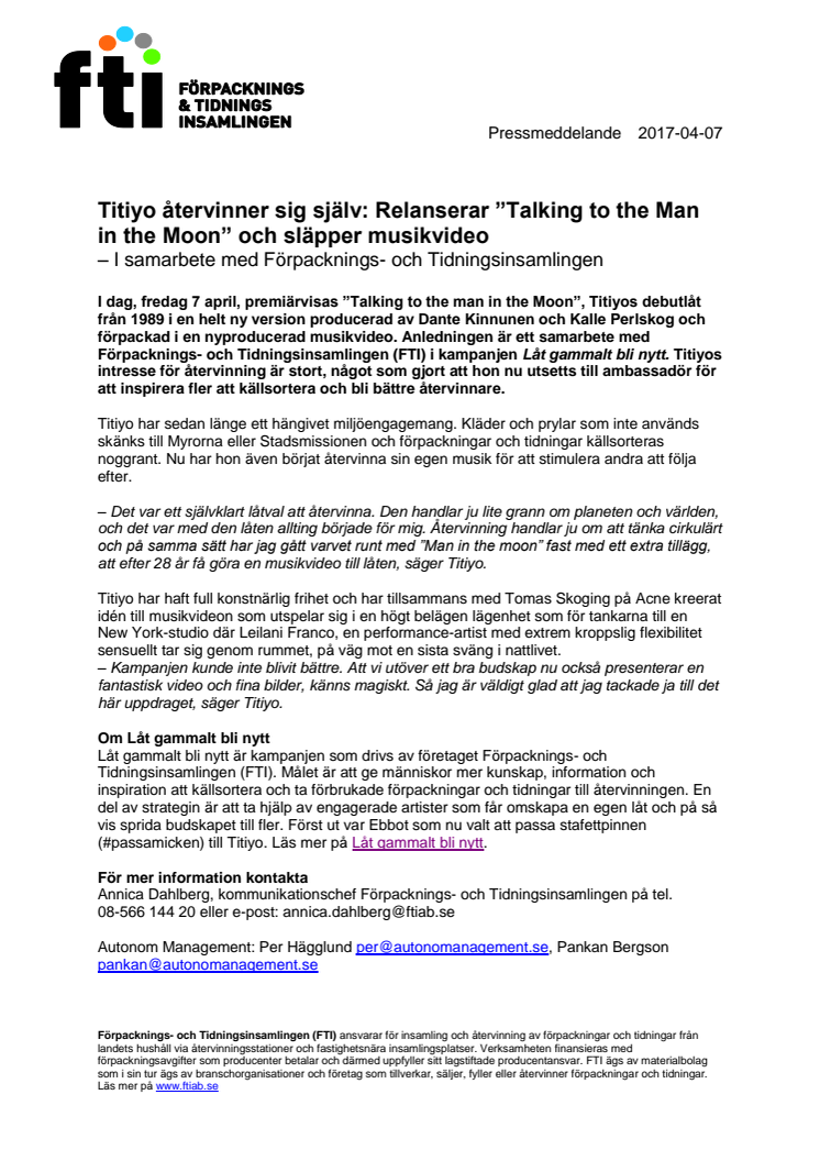 Titiyo återvinner sig själv: Relanserar ”Talking to the Man in the Moon” och släpper musikvideo 