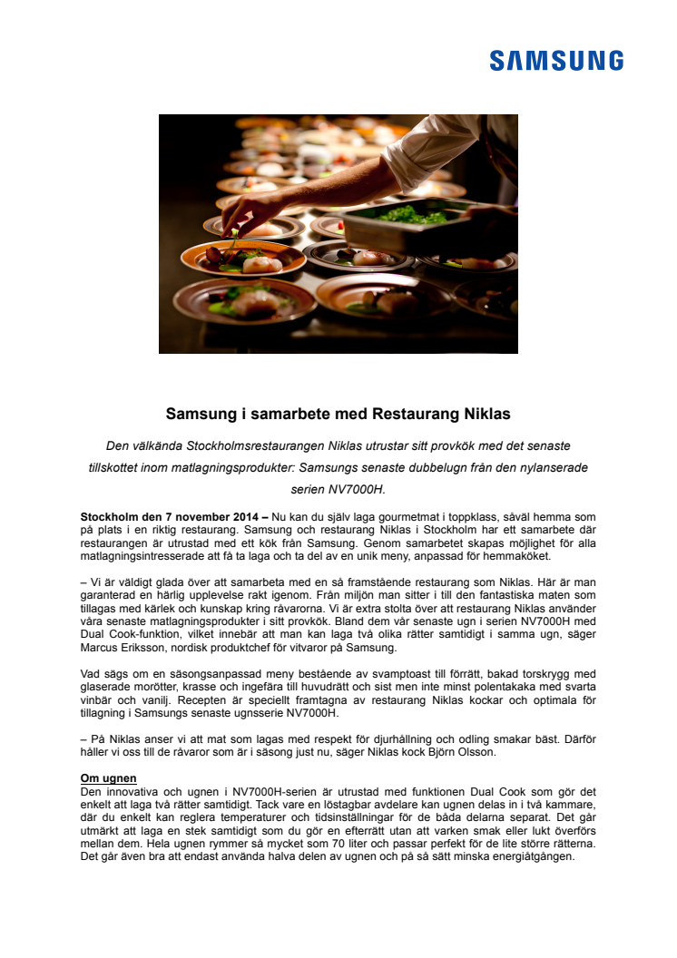 Samsung i samarbete med Restaurang Niklas