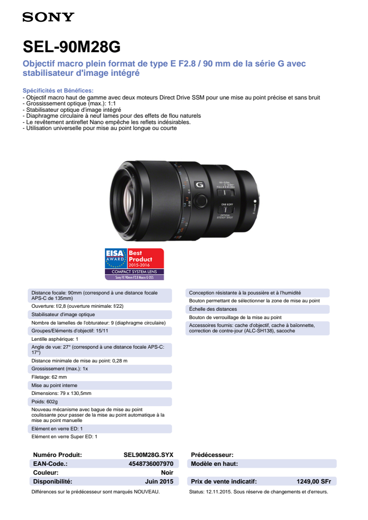 spécifications SEL-90M28G