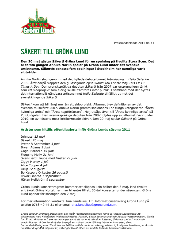 Säkert! till Gröna Lund