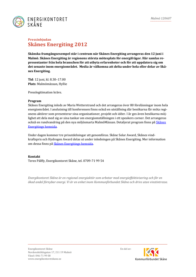 Pressinbjudan: Skånes Energiting 2012