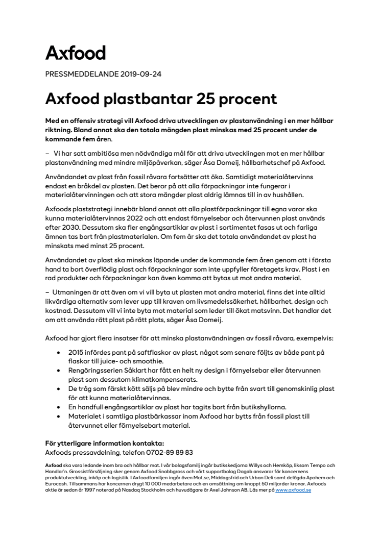 Axfood plastbantar 25 procent