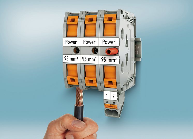 High-current terminals with push-in connection technology for conductors up to 95 mm²