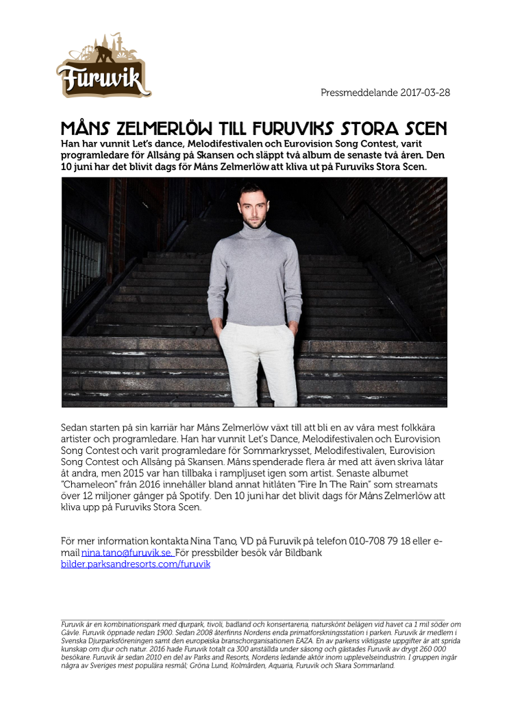 Måns Zelmerlöw till Furuviks Stora Scen