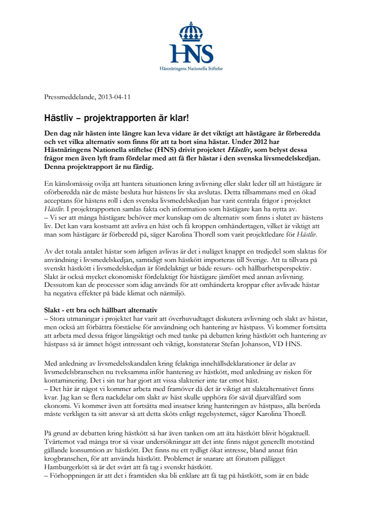 Hästliv – projektrapporten är klar!