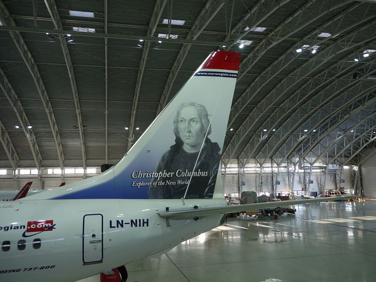 Chistopher Columbus' tail hero (LN-NIH) at Norwegian's hangar in Oslo.