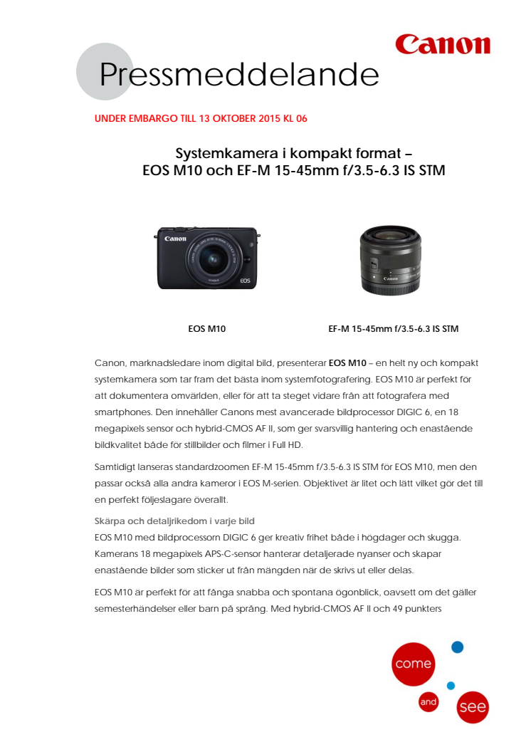 Systemkamera i kompakt format –  EOS M10 och EF-M 15-45mm f/3.5-6.3 IS STM