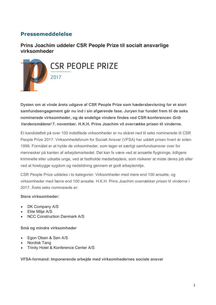 Prins Joachim uddeler CSR People Prize til socialt ansvarlige virksomheder