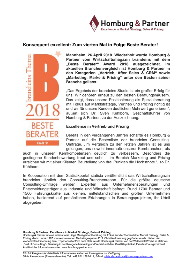 Konsequent exzellent: Zum vierten Mal in Folge Beste Berater!