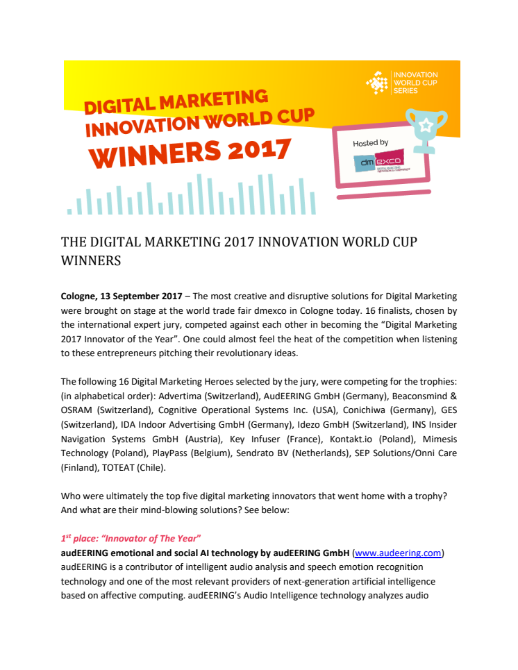 The Digital Marketing 2017 Innovation World Cup Winners