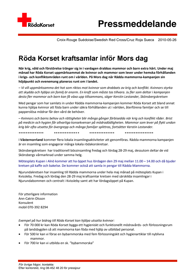 Röda Korset kraftsamlar inför Mors dag