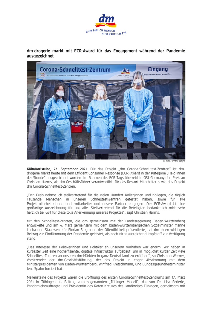dm-drogerie markt mit ECR-Award für das Engagement während der Pandemie ausgezeichnet
