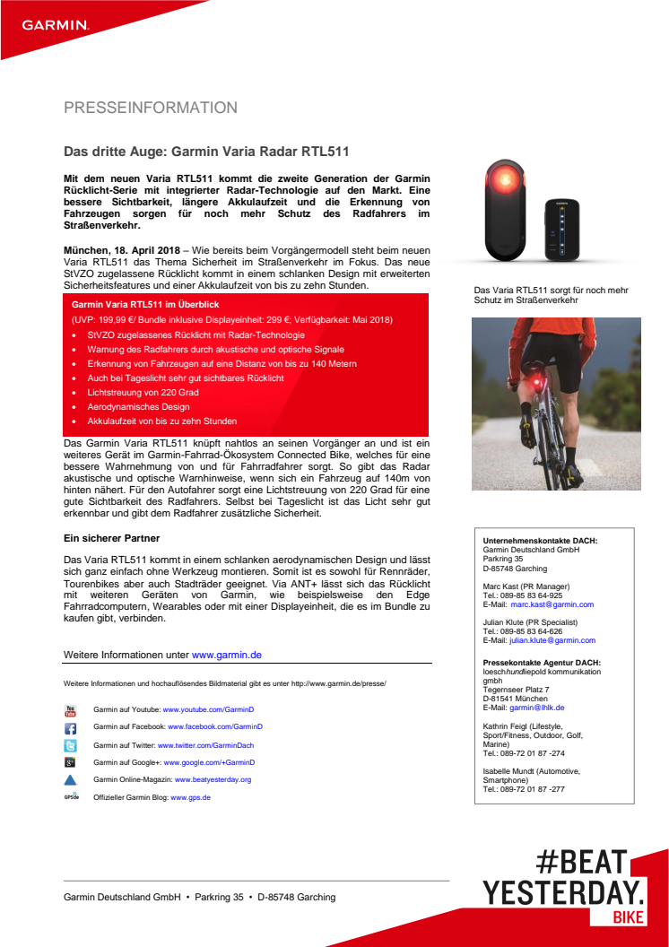Das dritte Auge: Garmin Varia Radar RTL511
