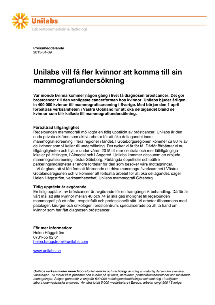 Unilabs vill få fler kvinnor att komma till sin mammografiundersökning