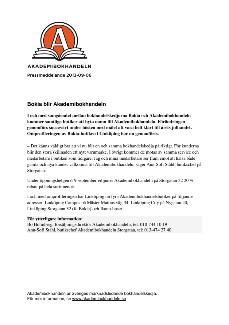 Bokia i Linköping blir Akademibokhandeln