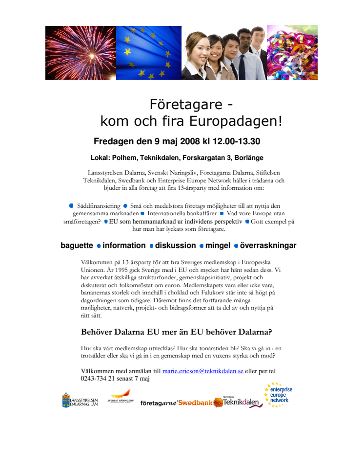 Företagare - kom och fira Europadagen den 9 maj i Borlänge
