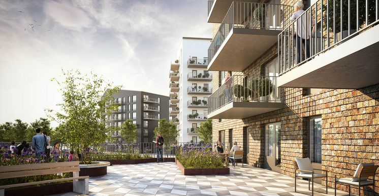 Terrasser i planerade hus i Bäckby centrum