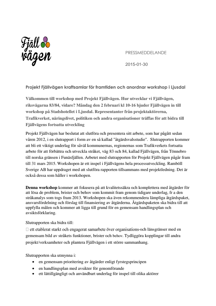 Projekt Fjällvägen kraftsamlar för framtiden och anordnar workshop i Ljusdal