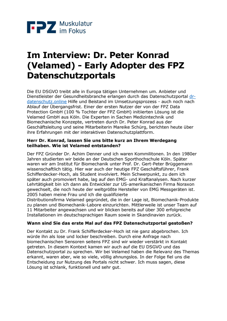 Im Interview: Dr. Peter Konrad (Velamed) - Early Adopter des FPZ Datenschutzportals
