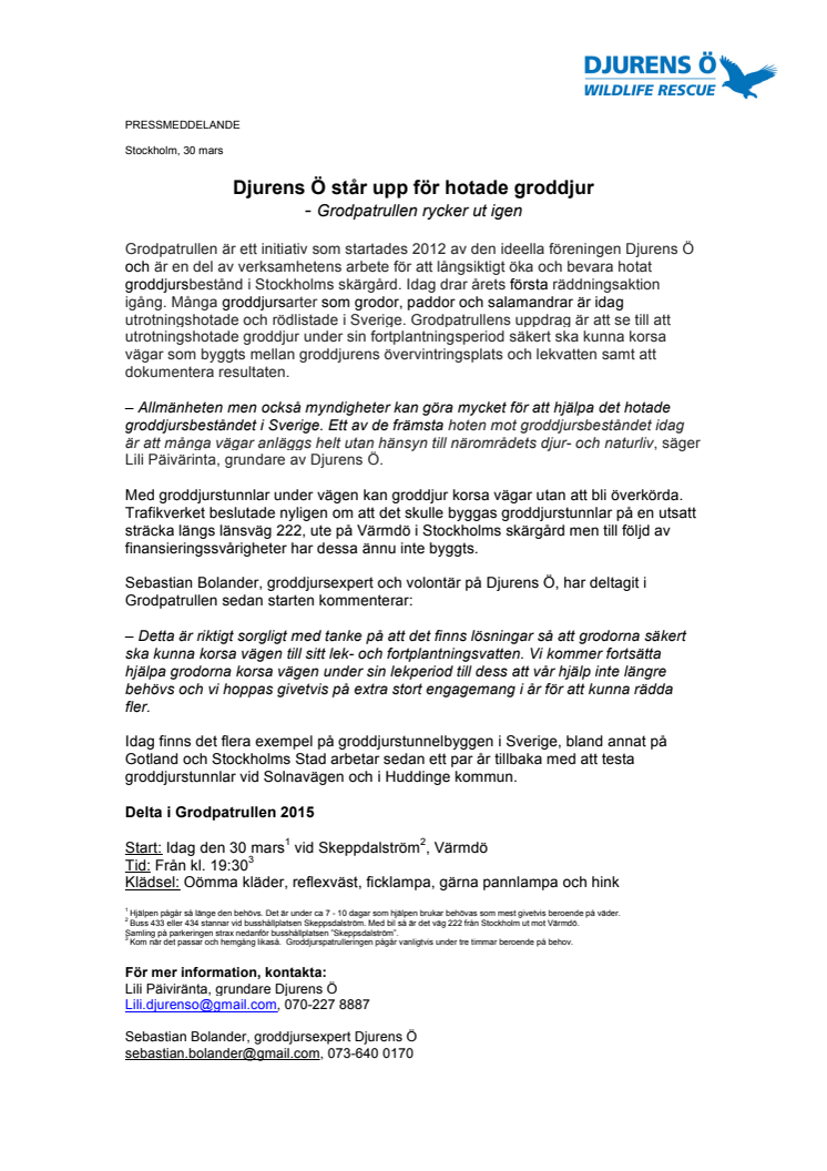 Djurens Ö står upp för hotade groddjur