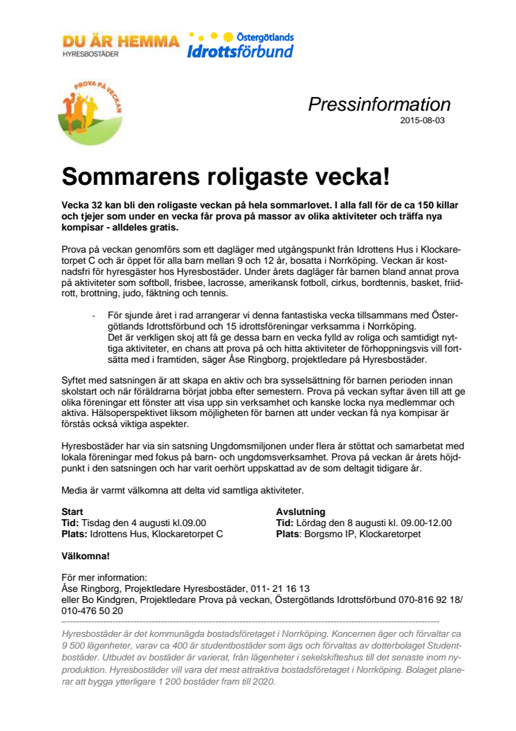 Sommarens roligaste vecka! - Prova på veckan 2015