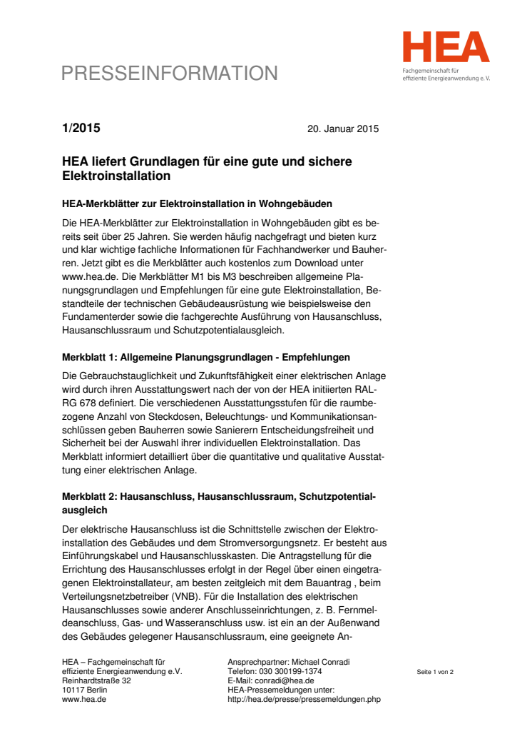 HEA liefert Grundlagen für eine gute und sichere Elektroinstallation