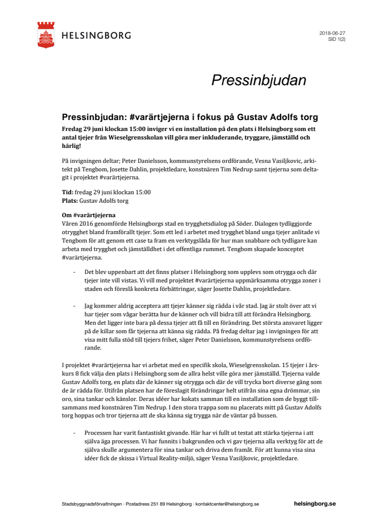Pressinbjudan: #varärtjejerna i fokus på Gustav Adolfs torg