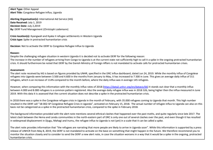19-011-SP Congolese Refugee Influx - Uganda Alert 