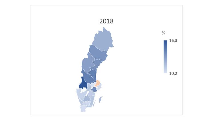 Andelen fyraåringar som har övervikt eller sjukdomen obesitas 2018.