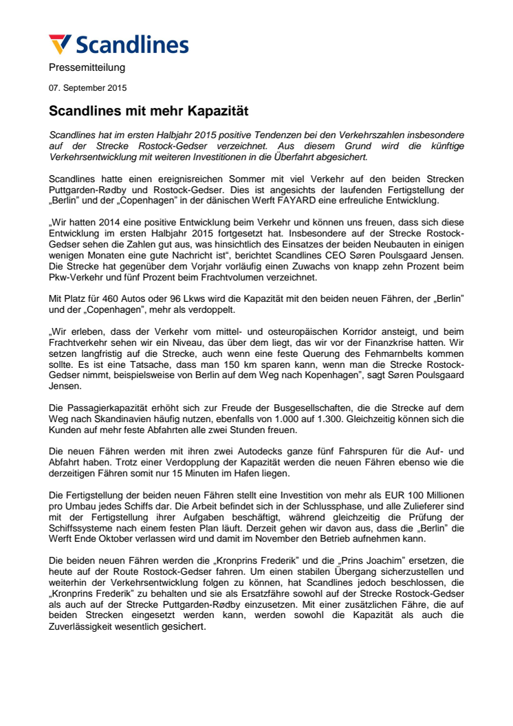 Scandlines mit mehr Kapazität