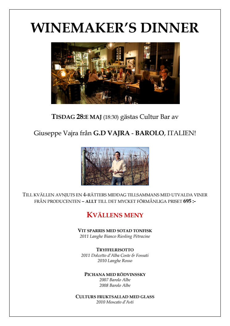 WINEMAKER’S DINNER 28 maj