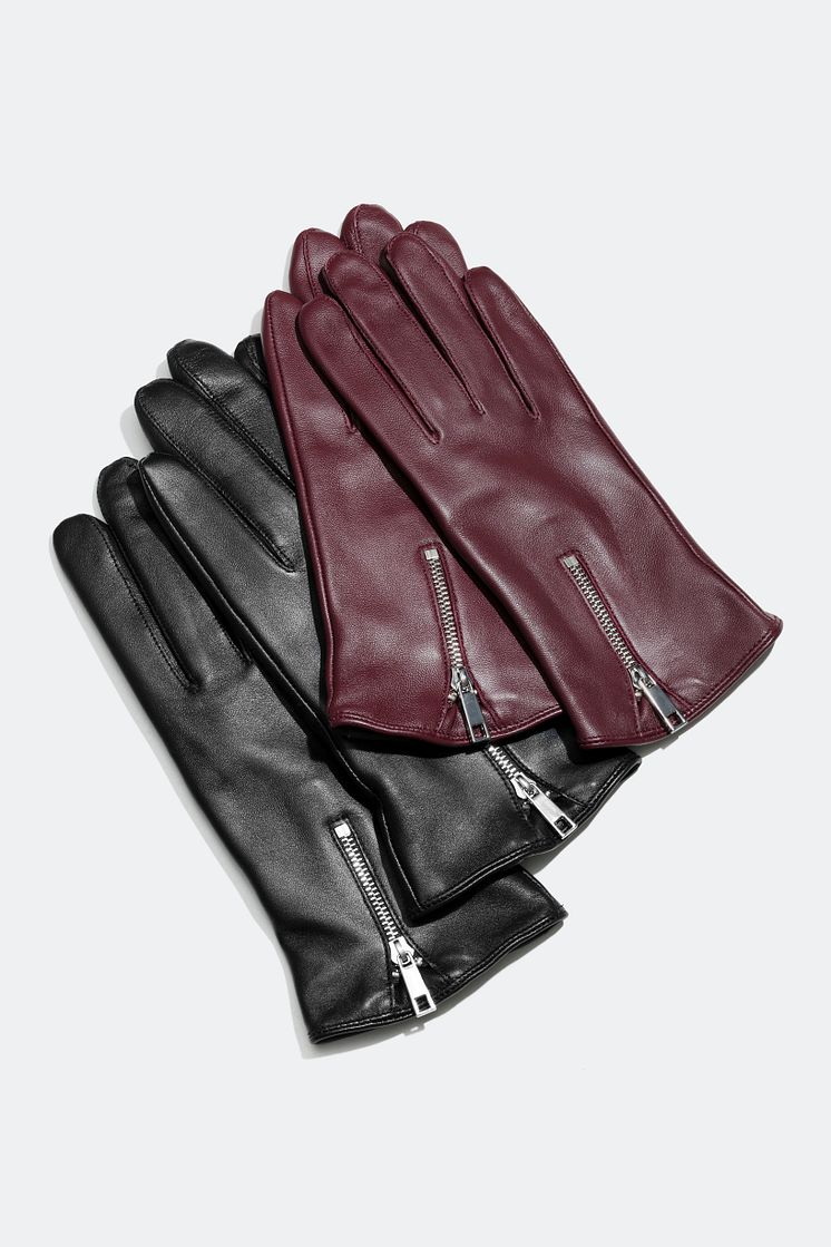 Leather Gloves with Zipper Detail