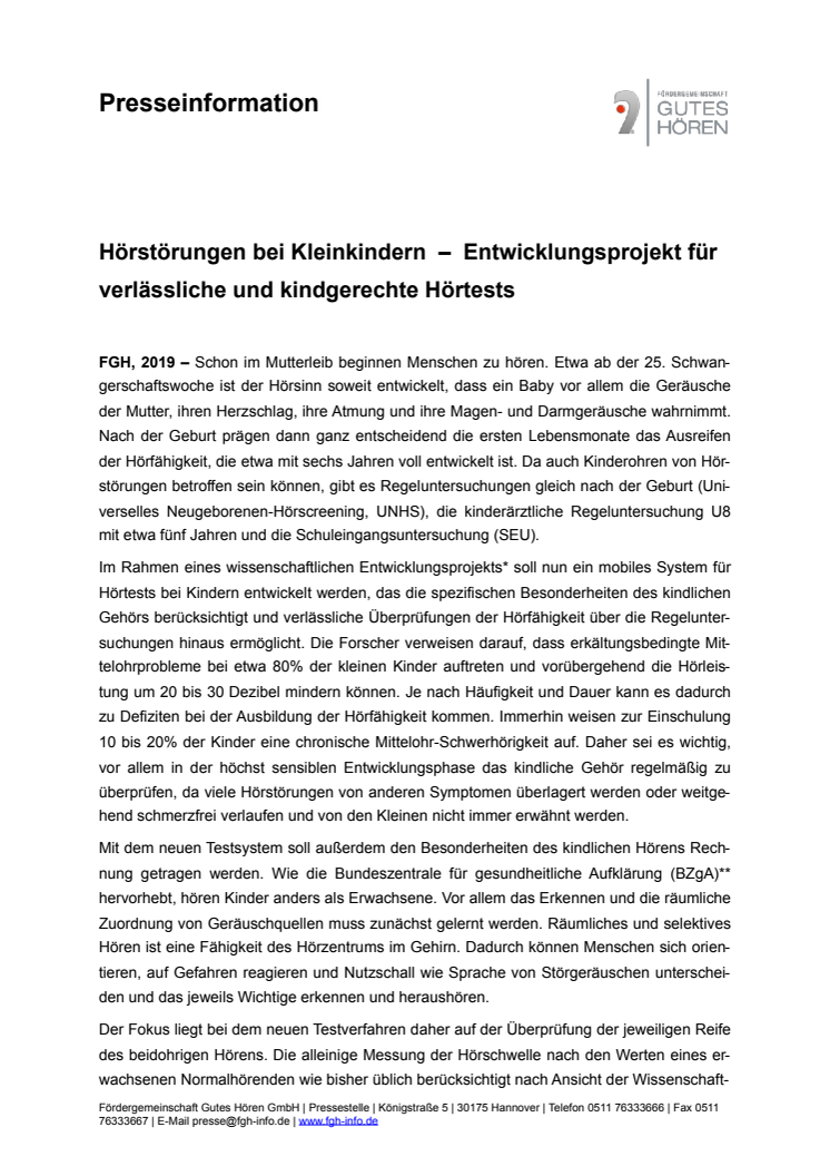 ​Hörstörungen bei Kleinkindern – Entwicklungsprojekt für verlässliche und kindgerechte Hörtests