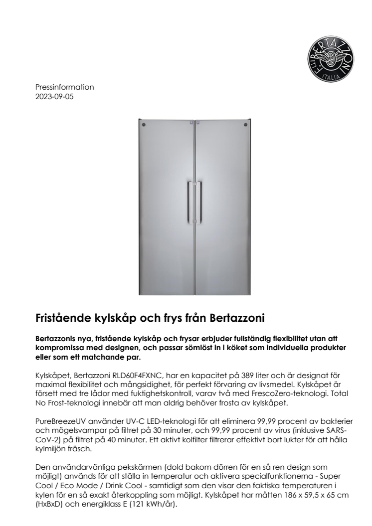 Fristående kylskåp och frys från Bertazzoni.pdf