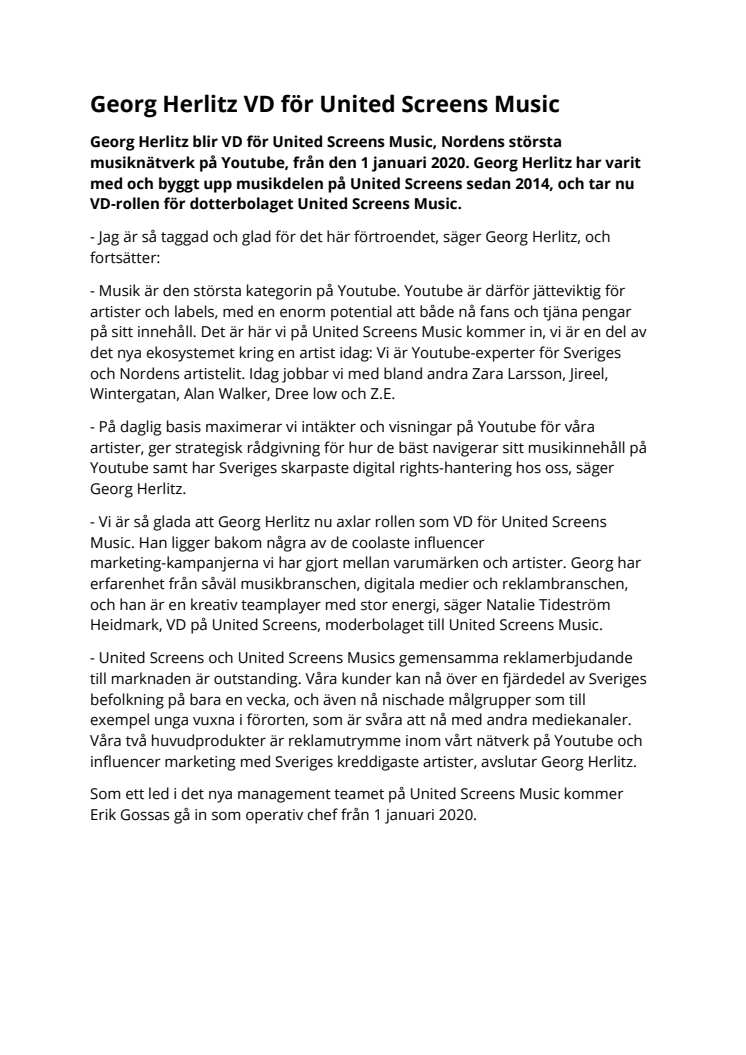​Georg Herlitz VD för United Screens Music