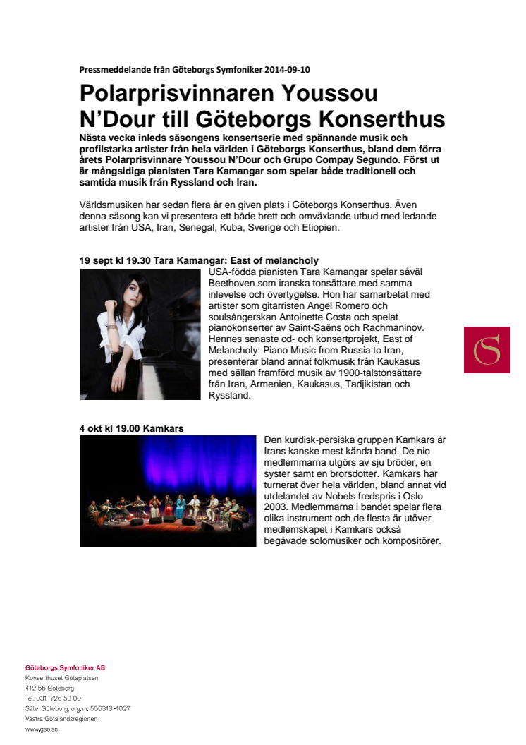 Polarprisvinnaren Youssou N’Dour till Göteborgs Konserthus