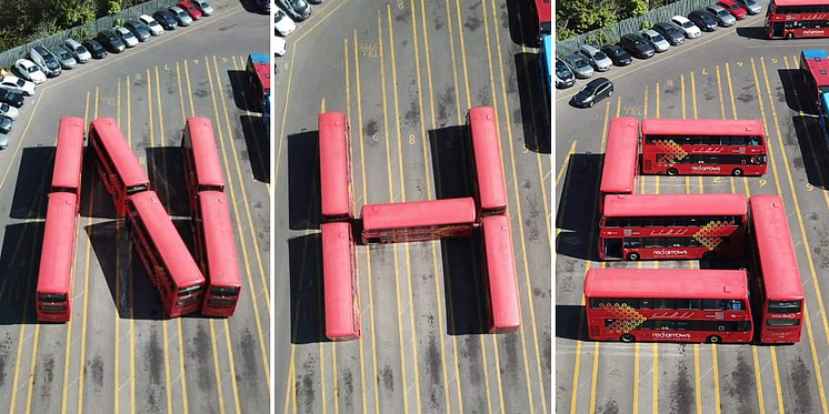 Buses positioned to spell out 'NHS' in support of key workers