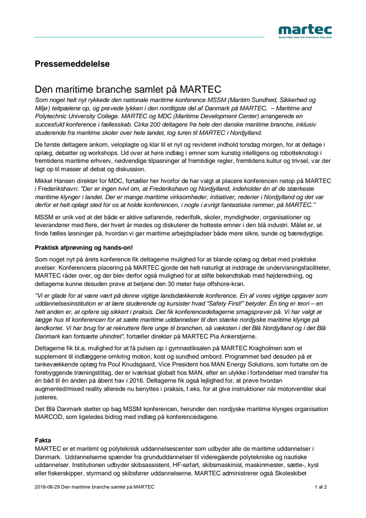 Den maritime branche samlet på MARTEC