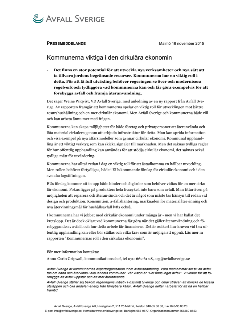 Kommunerna viktiga i den cirkulära ekonomin