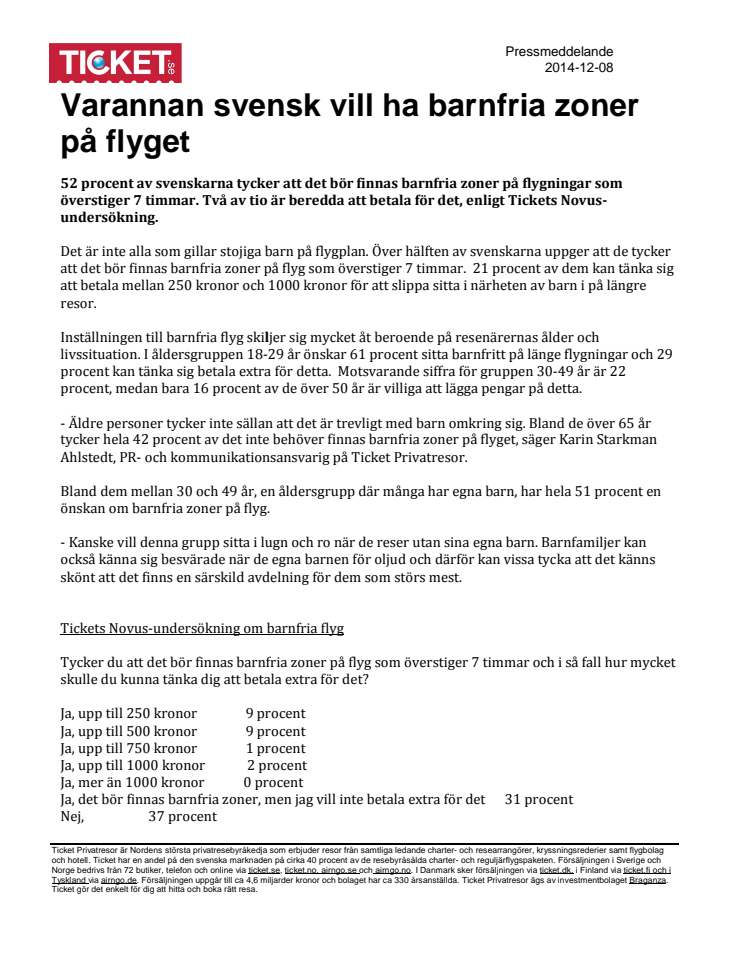 Varannan svensk vill ha barnfria zoner på flyget