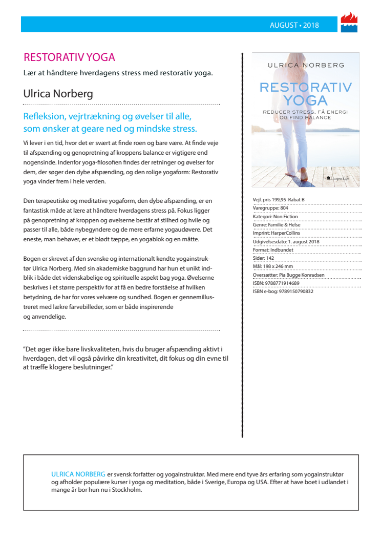 Ny udgivelsesdato: RESTORATIV YOGA af Ulrica Norberg