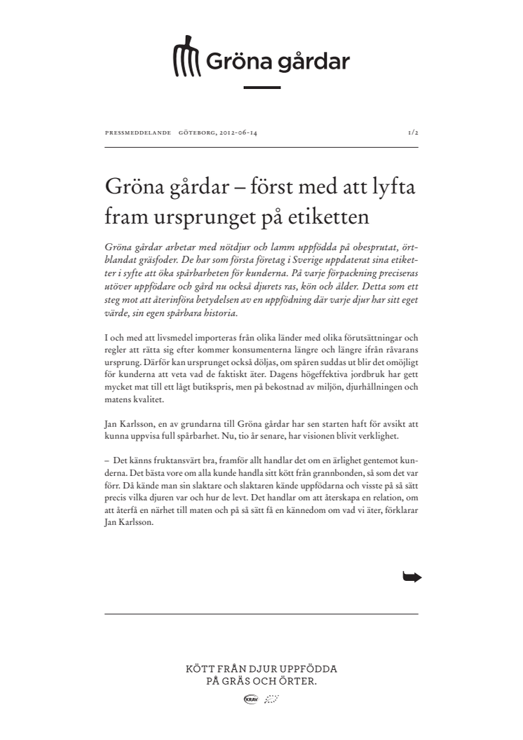 Gröna gårdar - först med att lyfta fram ursprunget på etiketten
