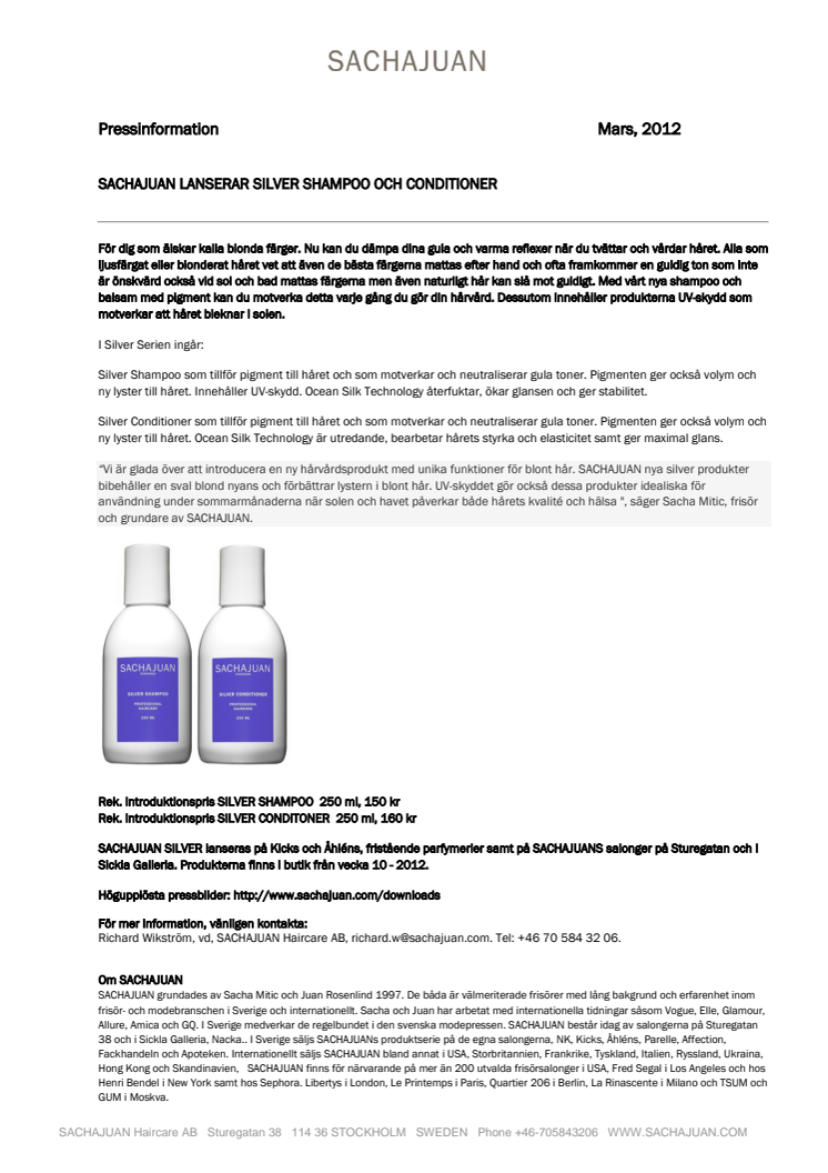 SACHAJUAN LANSERAR SILVER SHAMPOO OCH CONDITIONER 
