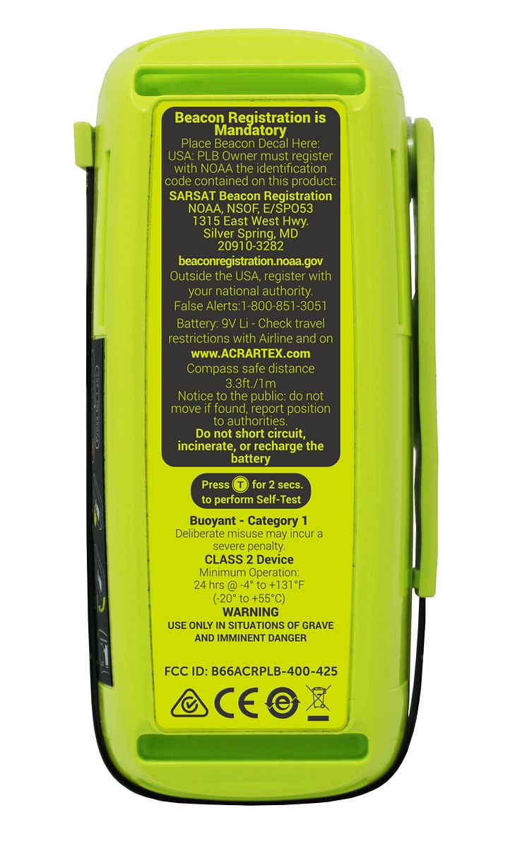 Hi-res image - ACR Electronics - The new ACR Electronics ResQLink 400 Personal Locator Beacon (back)
